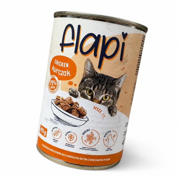 Produkt Flapi Mokra karma dla kota Karma dla kota FLAPI  Kawałki z kurczakiem w sosie 415g 005441
