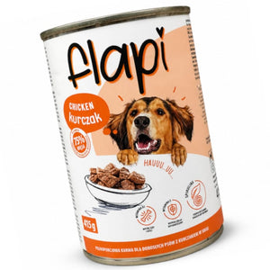 Produkt Flapi Mokra karma dla psa Karma dla psa FLAPI Kawałki z kurczakiem w sosie 415g 005481