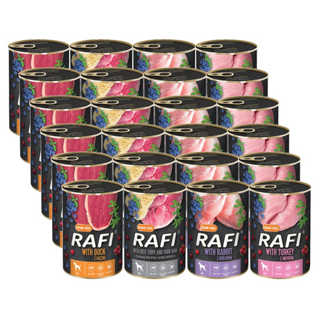 Produkt RAFI Mokra karma dla psa Karma mokra dla psa RAFI Mix z borówką i żurawiną 24x 400g Z00981