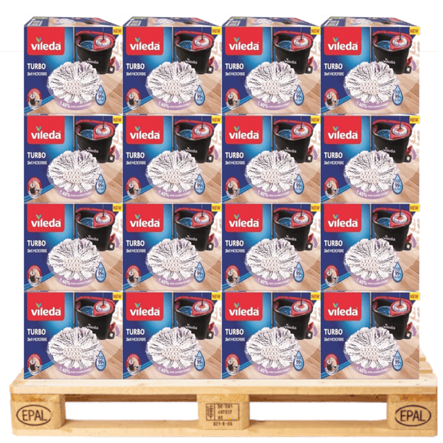 Produkt VILEDA Mopy i wkłady Zestaw Mop obrotowy  + wiadro + drążek VILEDA Turbo 3w1 mikrofibra Paleta 42 sztuki K_037755_42