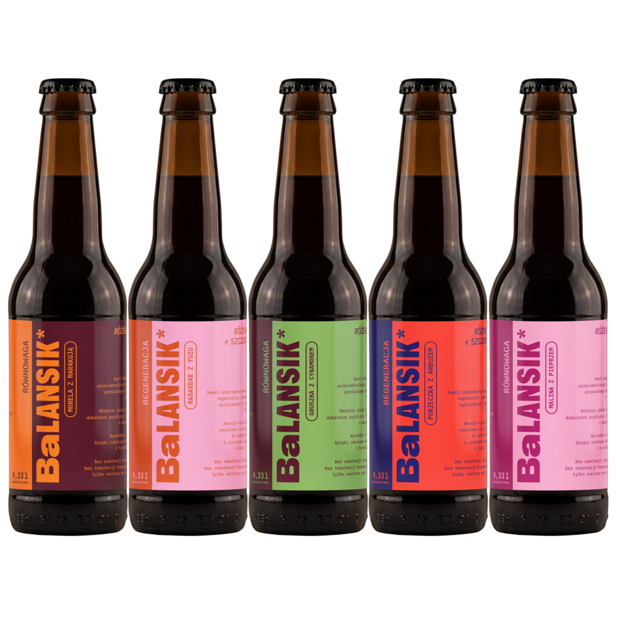 Produkt BALANSIK - YRGH sp. z o.o. Napój adaptogenny BALANSIK Mix smaków Butelka szklana - 12x 0,33l Z01030