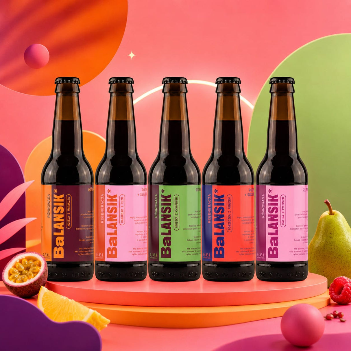 Produkt BALANSIK - YRGH sp. z o.o. Napój adaptogenny BALANSIK Mix smaków Butelka szklana - 5x 0,33l Z01031