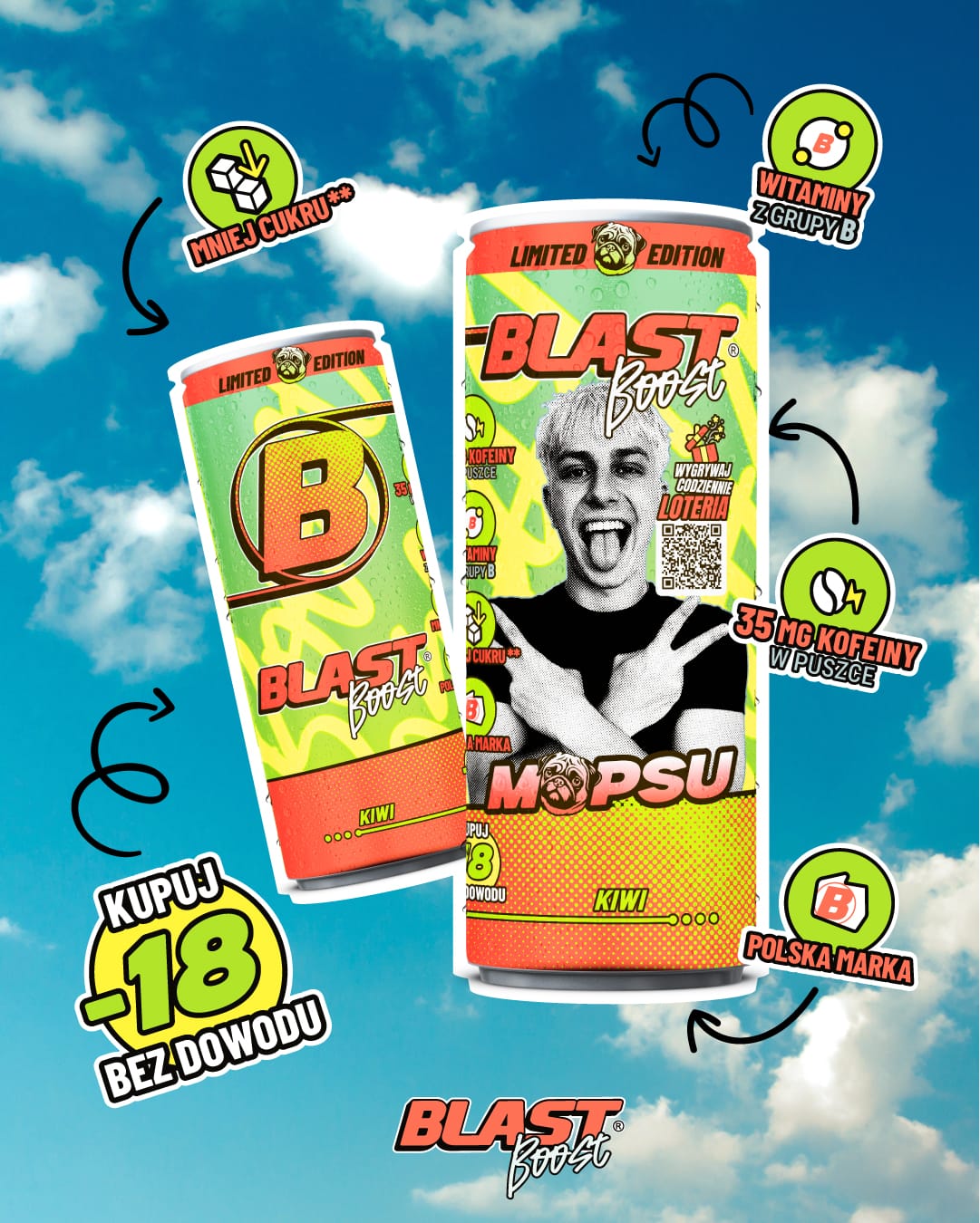 Produkt ENERGY BLAST Napój o obniżonej zawartości kofeiny BLAST Boost Kiwi 250ml 005270