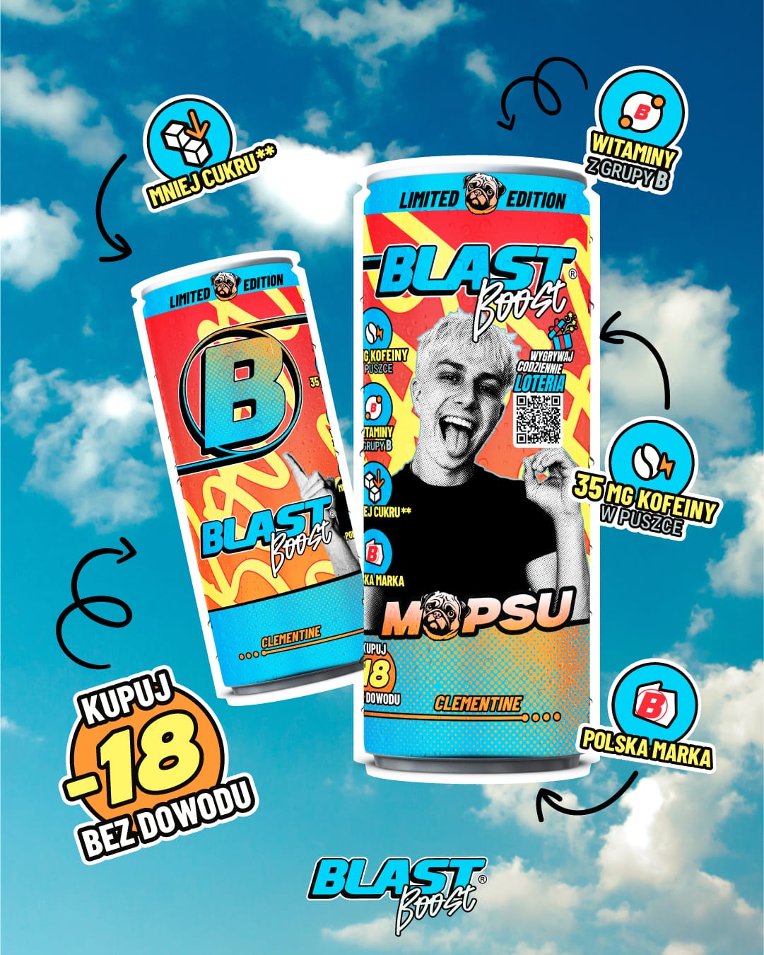 Produkt ENERGY BLAST Napoje energetyczne 24x Napój gazowany z kofeiną BLAST Boost Clementine 250ml K_005269_24