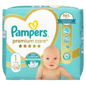 Produkt PAMPERS Pieluchy Pieluchy PAMPERS Premium Care Skin Comfort rozmiar 1 (2-5 kg) 26 szt Paleta 280 opakowań K_032411_280