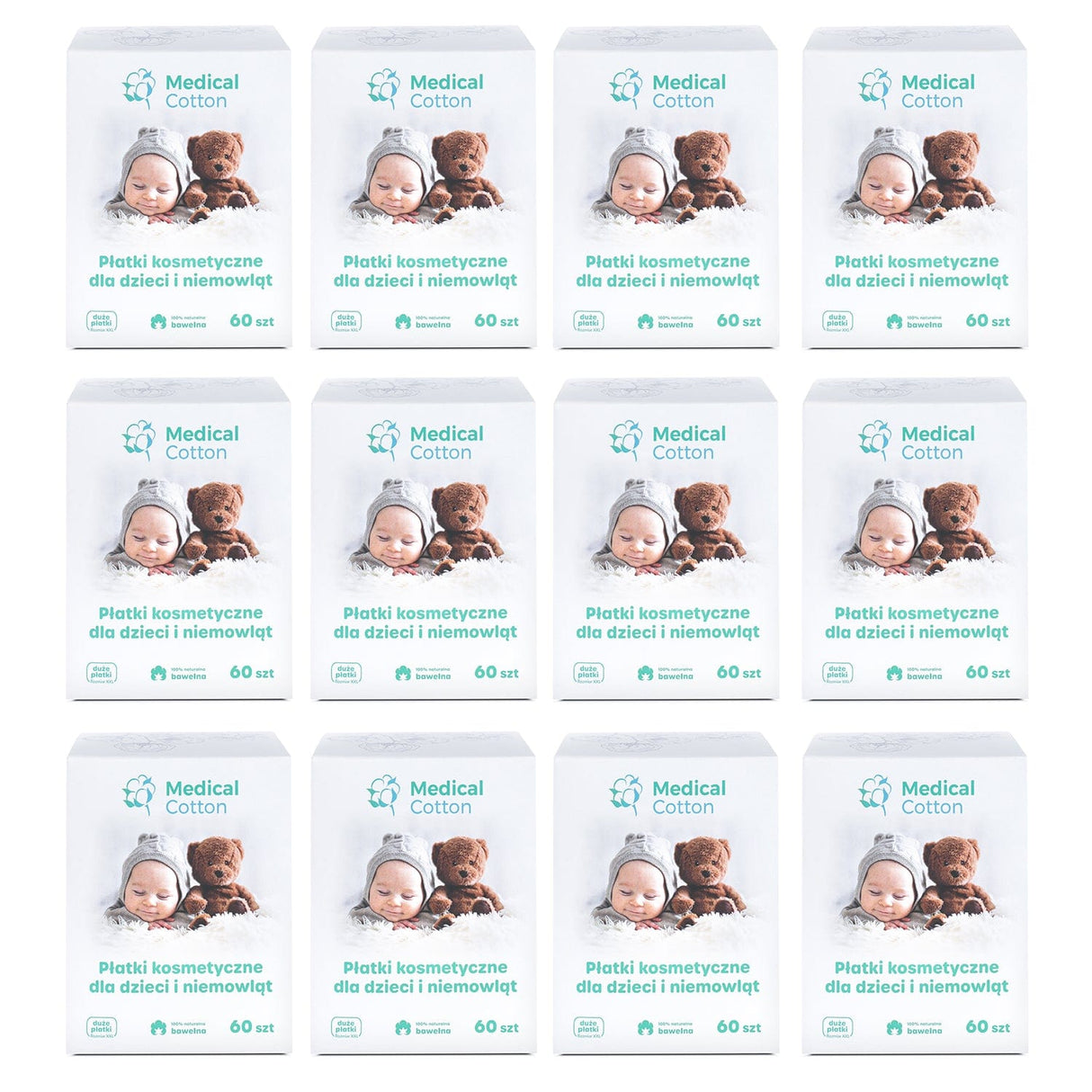 Produkt MEDICAL COTTON Płatki kosmetyczne 12x Płatki kosmetyczne MEDICAL COTTON dla dzieci i niemowląt 60szt K_052372_12