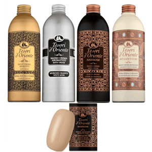 Produkt TESORI D'ORIENTE Płyny do kąpieli Płyn do kąpieli TESORI D'ORIENTE Mix 4x 500 ml + Mydło Gratis Z00989