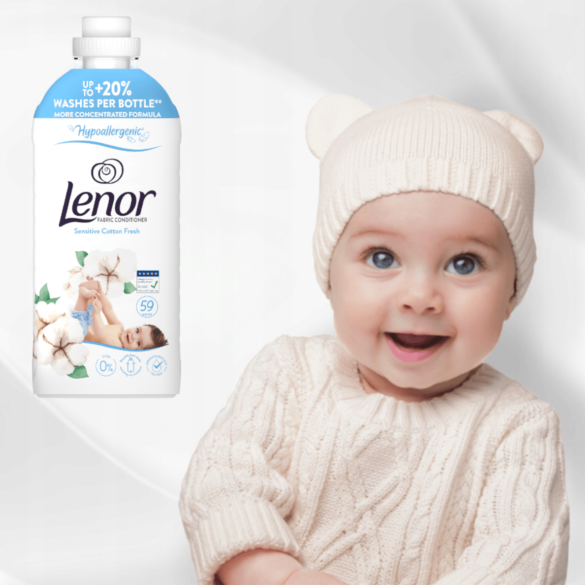 Produkt LENOR Płyny do płukania Płyn do płukania tkanin LENOR Sensitive Hipoalergiczny 59 prań 1,239l 004412