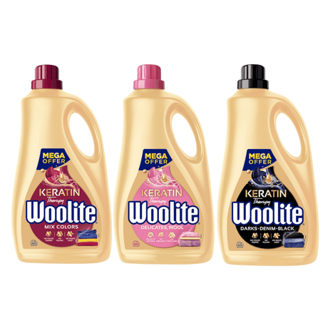 Produkt WOOLITE Płyny i żele do prania Płyn do prania WOOLITE Keratin Therapy biały kolor czarny MIX 60 prań 3x 3,6 l Z00531