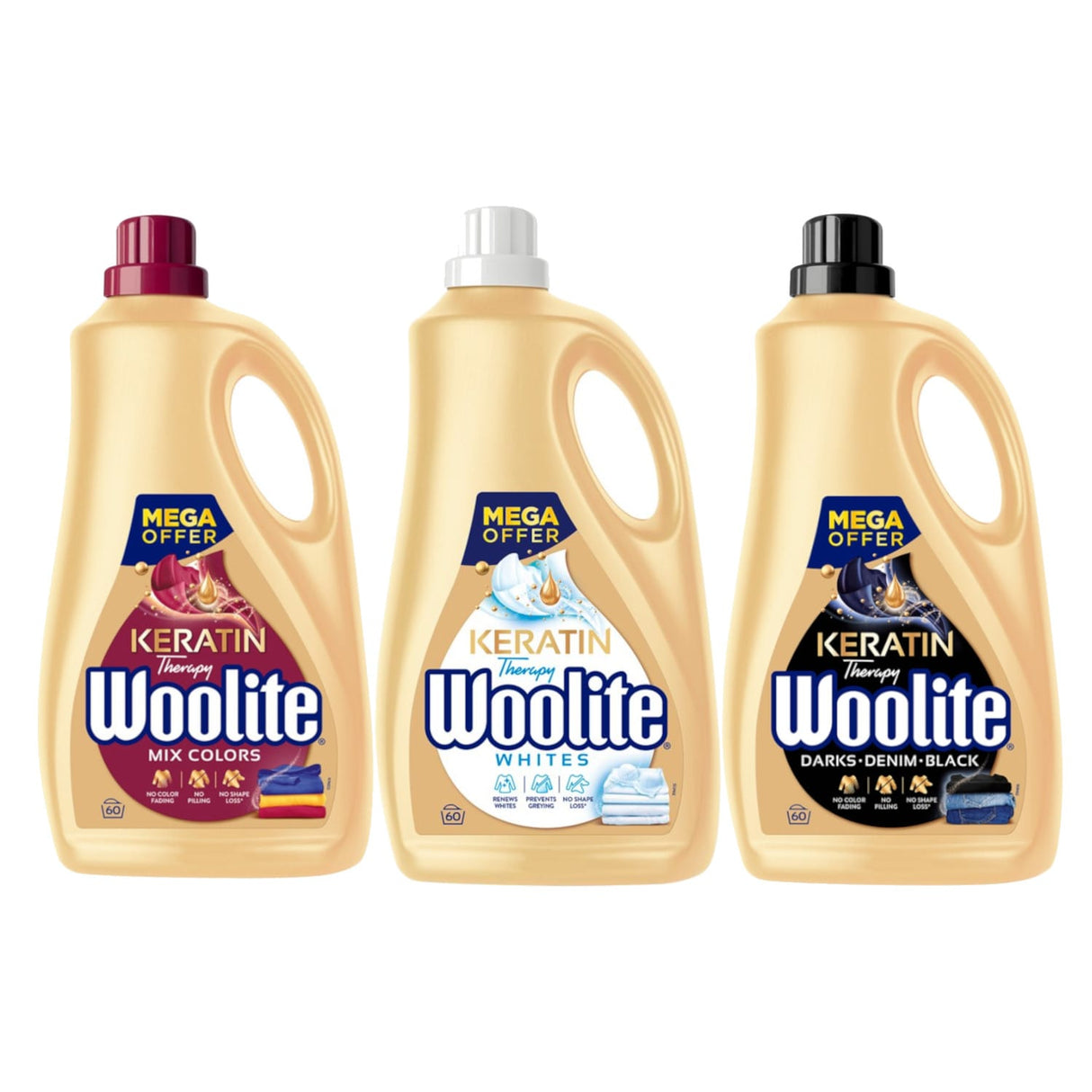 Produkt WOOLITE Płyny i żele do prania Płyn do prania WOOLITE Keratin Therapy biały kolor czarny MIX 60 prań 3x 3,6 l Z00531