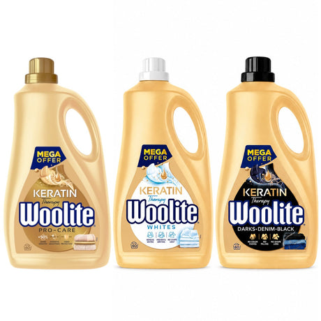 Produkt WOOLITE Płyny i żele do prania Płyn do prania WOOLITE Keratin Therapy biały kolor czarny MIX 60 prań 3x 3,6 l Z00531