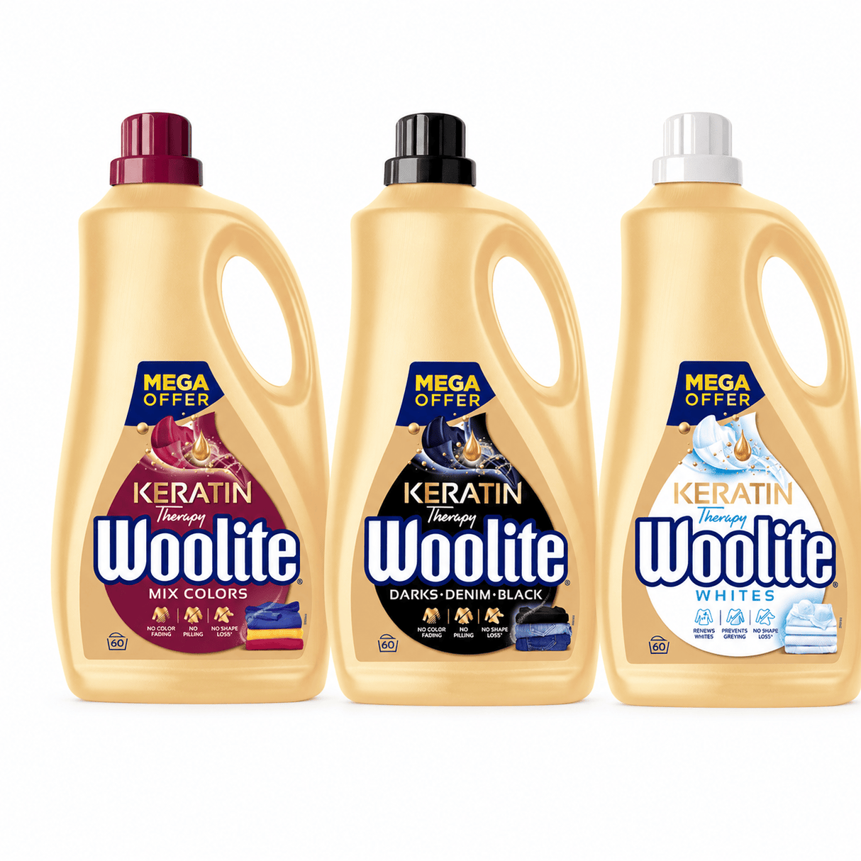 Produkt WOOLITE Płyny i żele do prania Płyn do prania WOOLITE Keratin Therapy biały kolor czarny MIX 60 prań 3x 3,6 l Z00531