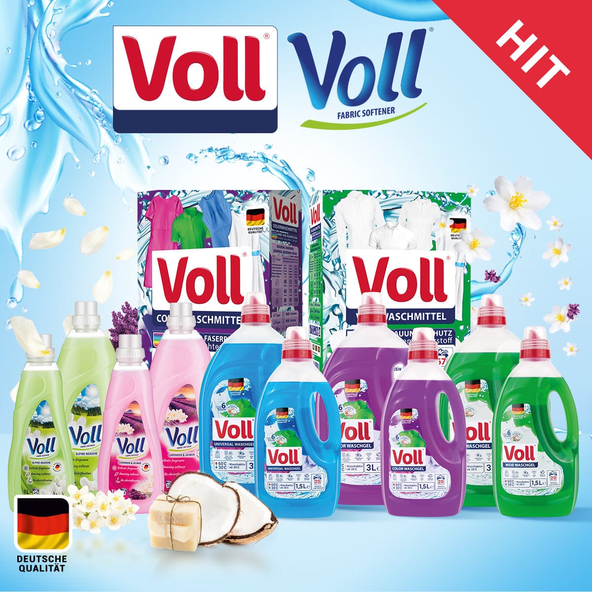 Produkt VOLL Płyny i żele do prania Żel do prania kolorowych niemiecki DE VOLL Color 40 prań 3 l Paleta 160 opakowań K_037616_160