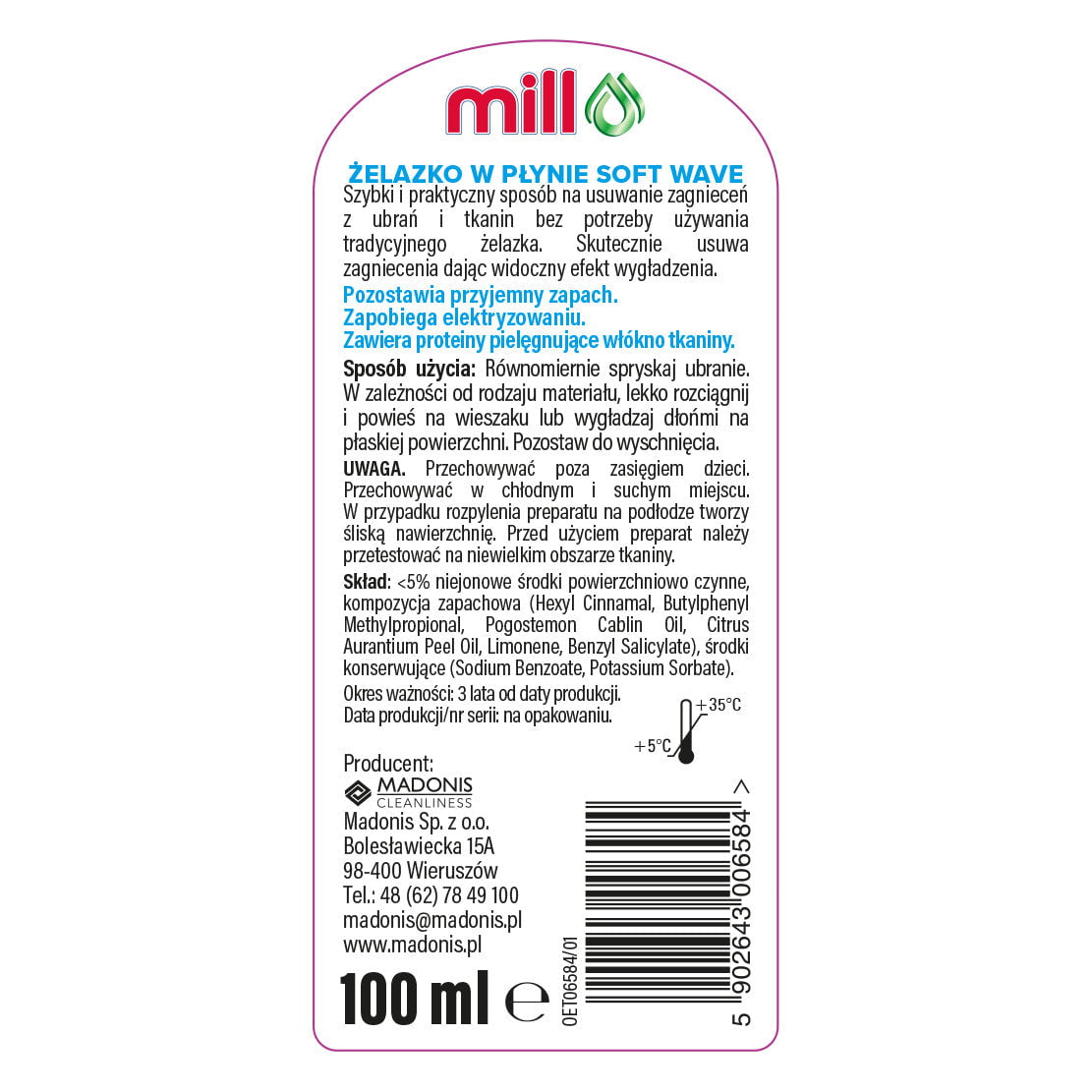 Produkt MILL Pozostałe do prania Żelazko w płynie MILL Soft Wave spray 100ml 004397