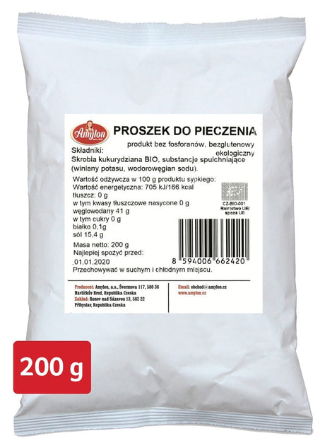 Produkt AMYLON (budynie, galaretki,kisiele,cukry, skrobie PROSZEK DO PIECZENIA BEZGLUTENOWY BIO 200 g - AMYLON 8594006662420