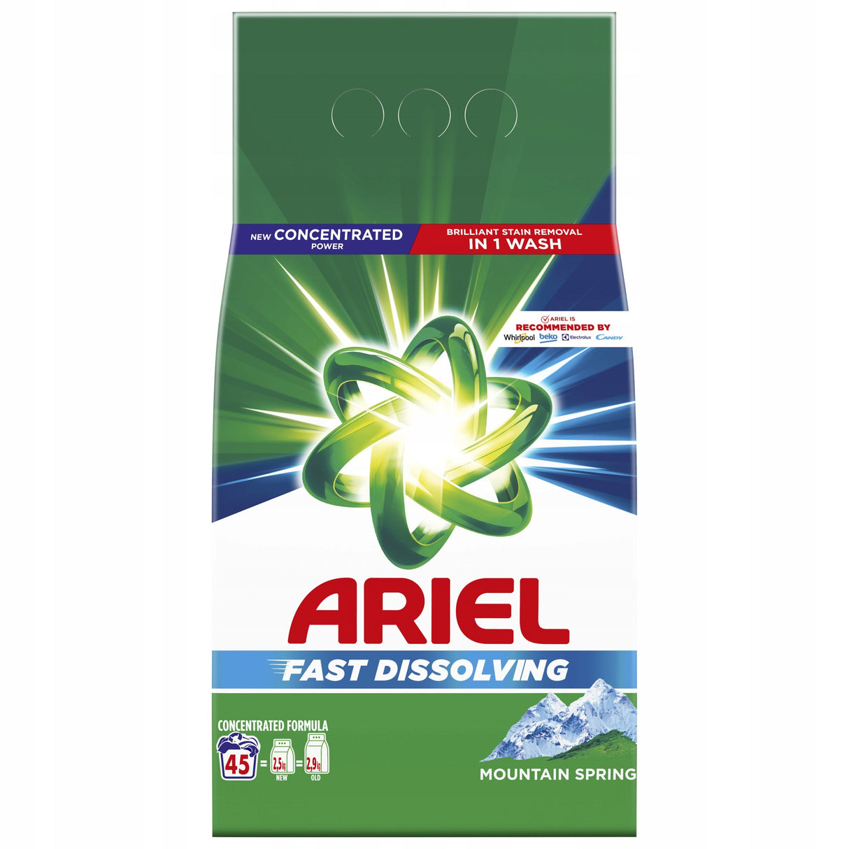 Produkt ARIEL Proszki do prania Proszek do prania ARIEL Mountain Spring do białego 45 prań 2,475kg 004500