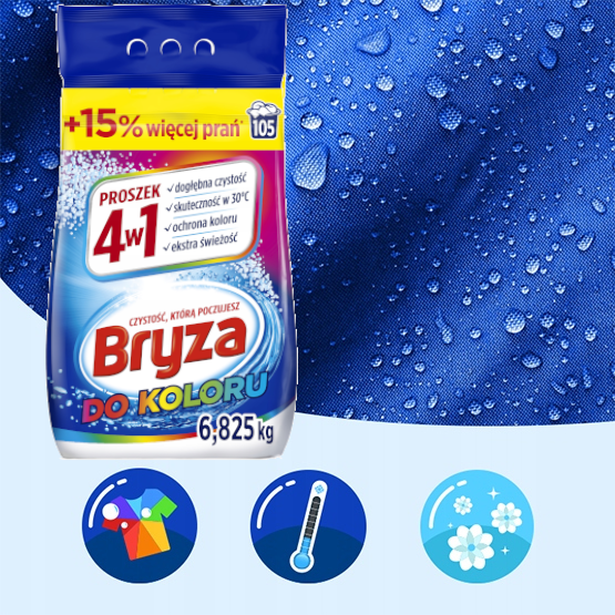 Produkt BRYZA Proszki do prania Proszek do prania kolorów BRYZA Color 4w1 6,825kg 105 prań 004219