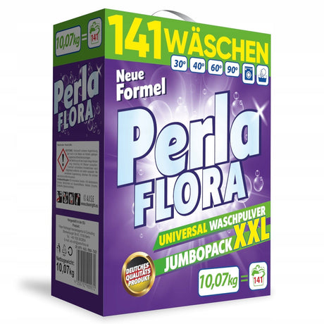 Produkt PERLA FLORA Proszki do prania Proszek do prania PERLA FLORA uniwersalny kolor białe 141 prań 10,07kg Paleta 60 sztuk K_002843_60