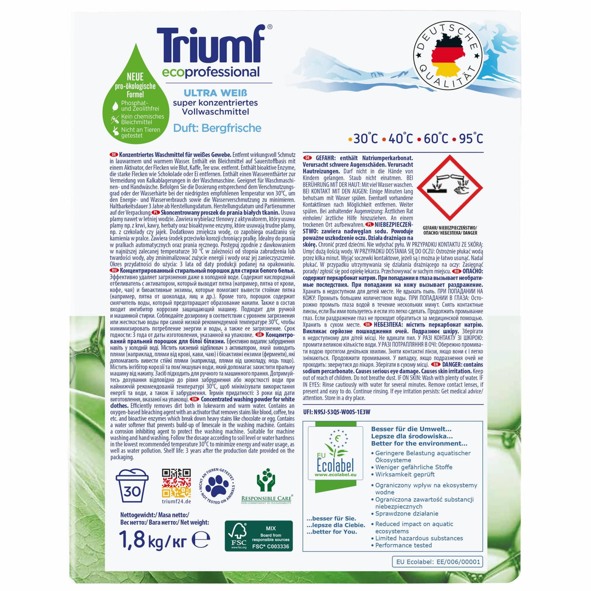 Produkt TRIUMF Proszki do prania Proszek do prania TRIUMF White 30 prań 1,8 kg Paleta 360 K_023162_360