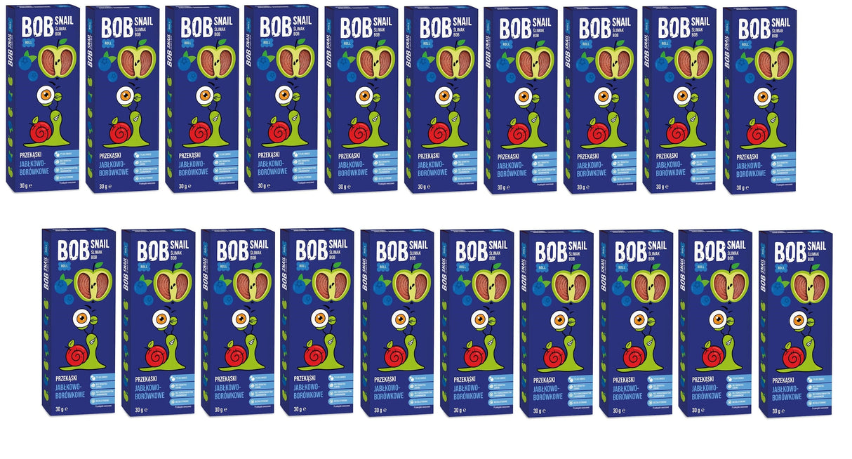 Produkt BOB SNAIL Przekąska 20x PRZEKĄSKA ROLL JABŁKO - BORÓWKA BEZ DODATKU CUKRU BEZGLUTENOWA 30 g - BOB SNAIL K_047662_20