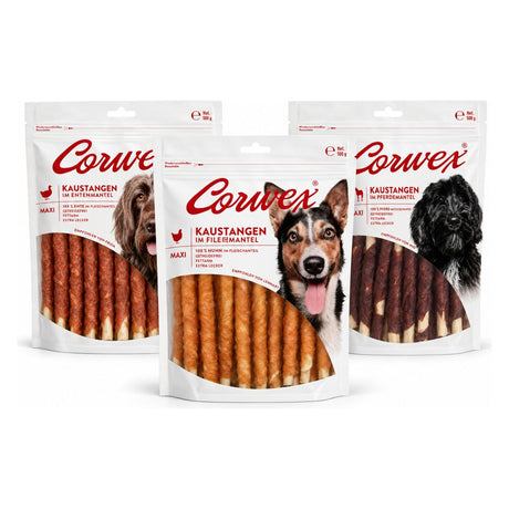 Produkt CORWEX Przysmaki dla psa Zestaw CORWEX kość do żucia dla psa owinięta kaczką filetem koniną 3x500g Z10076