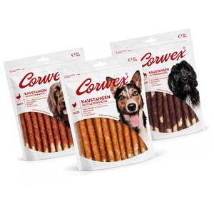 Produkt CORWEX Przysmaki dla psa Zestaw CORWEX kość do żucia dla psa owinięta kaczką filetem koniną 3x500g Z10076