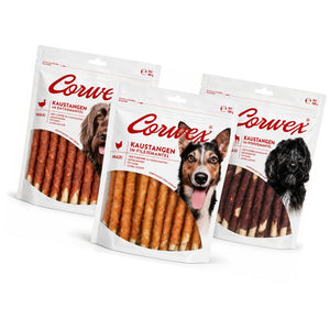 Produkt CORWEX Przysmaki dla psa Zestaw CORWEX kość do żucia dla psa owinięta kaczką filetem koniną 3x500g Z10076