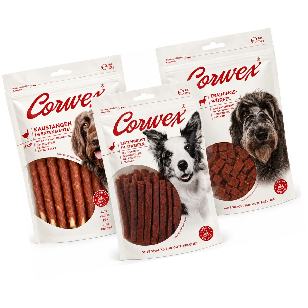 Produkt CORWEX Przysmaki dla psa Zestaw przysmaków dla psa CORWEX kaczka paski kostki treningowe i kość 1kg Z10077