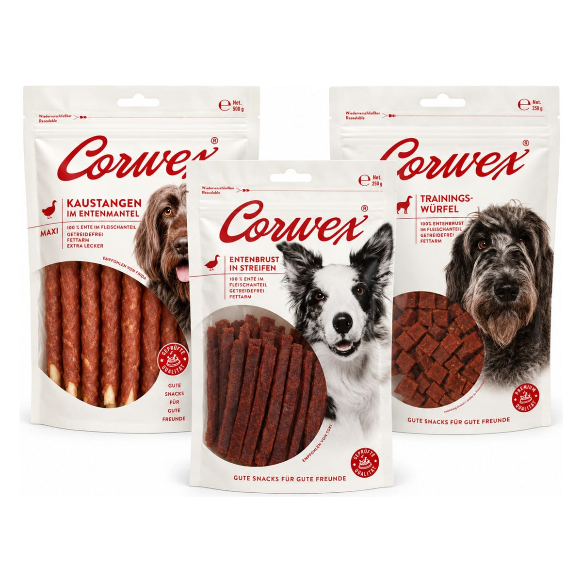 Produkt CORWEX Przysmaki dla psa Zestaw przysmaków dla psa CORWEX kaczka paski kostki treningowe i kość 1kg Z10077