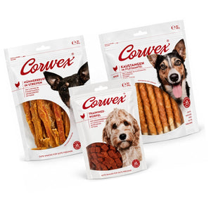 Produkt CORWEX Przysmaki dla psa Zestaw przysmaków dla psa CORWEX kurczak paski kostki treningowe i kość 1kg Z10078