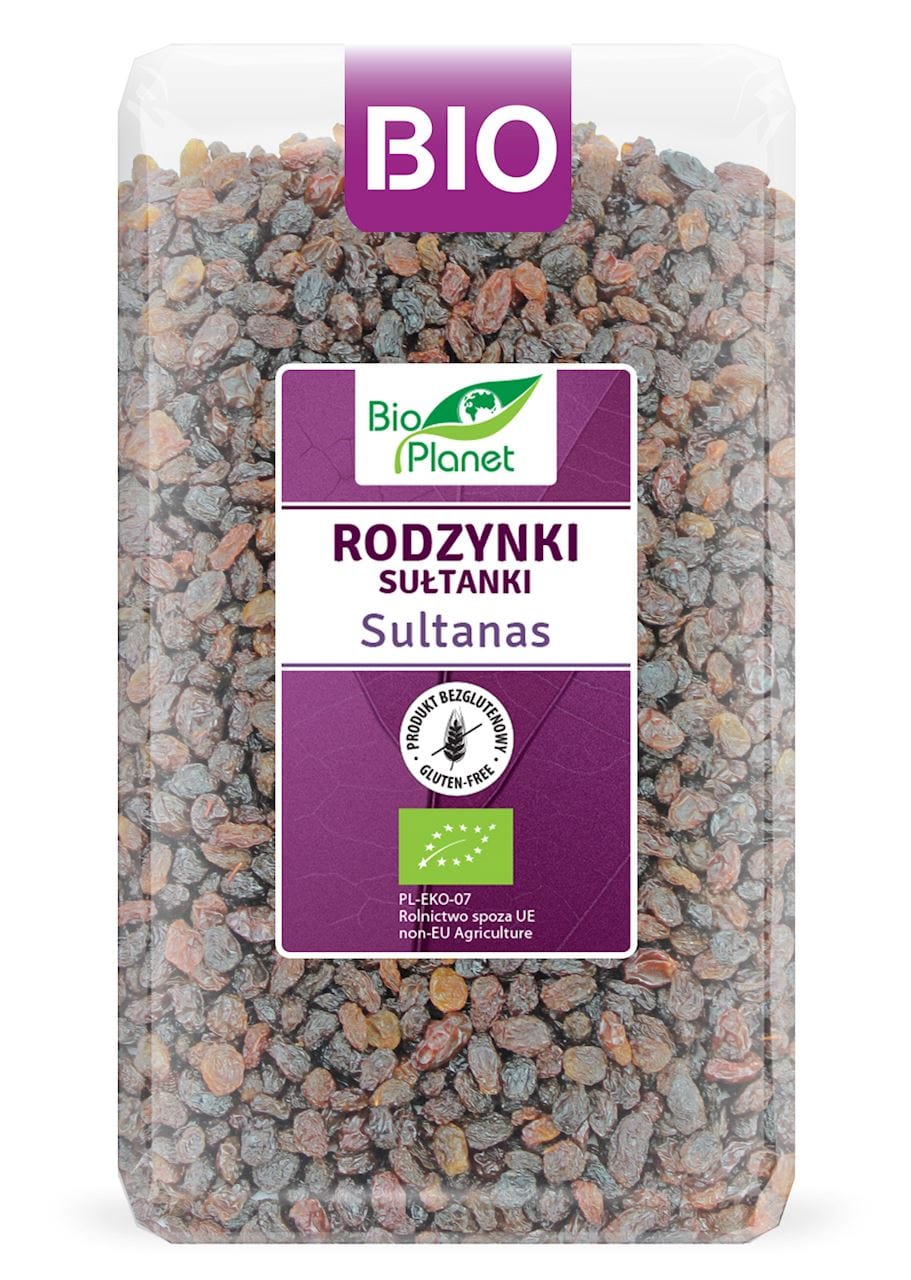 Produkt BIO PLANET - seria FIOLETOWA (owoce suszone) RODZYNKI SUŁTANKI BEZGLUTENOWE BIO 1 kg - BIO PLANET 5907814660237
