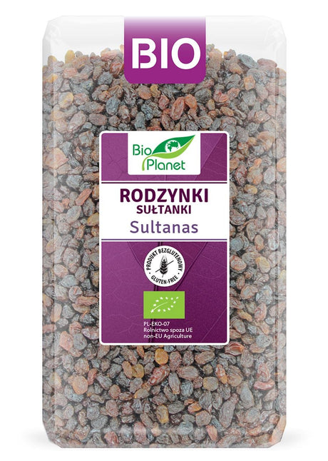 Produkt BIO PLANET - seria FIOLETOWA (owoce suszone) RODZYNKI SUŁTANKI BEZGLUTENOWE BIO 1 kg - BIO PLANET 5907814660237