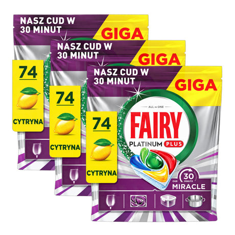 Produkt FAIRY Tabletki i kapsułki do zmywarki 3x Kapsułki do zmywarki FAIRY Platinum Plus 30 Minute Miracle Lemon 74 szt K_006523_3