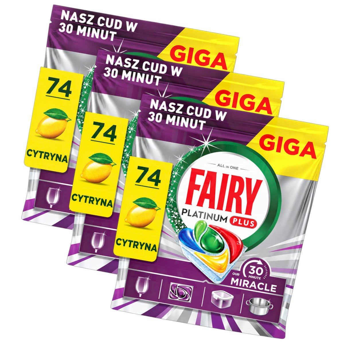 Produkt FAIRY Tabletki i kapsułki do zmywarki 3x Kapsułki do zmywarki FAIRY Platinum Plus 30 Minute Miracle Lemon 74 szt K_006523_3