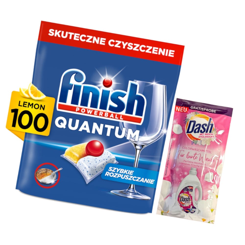 Produkt FINISH Tabletki i kapsułki do zmywarki Kapsułki do zmywarki FINISH AllinOne Lemon 100szt + GRATIS Płyn DASH Color 2in1 Z01008