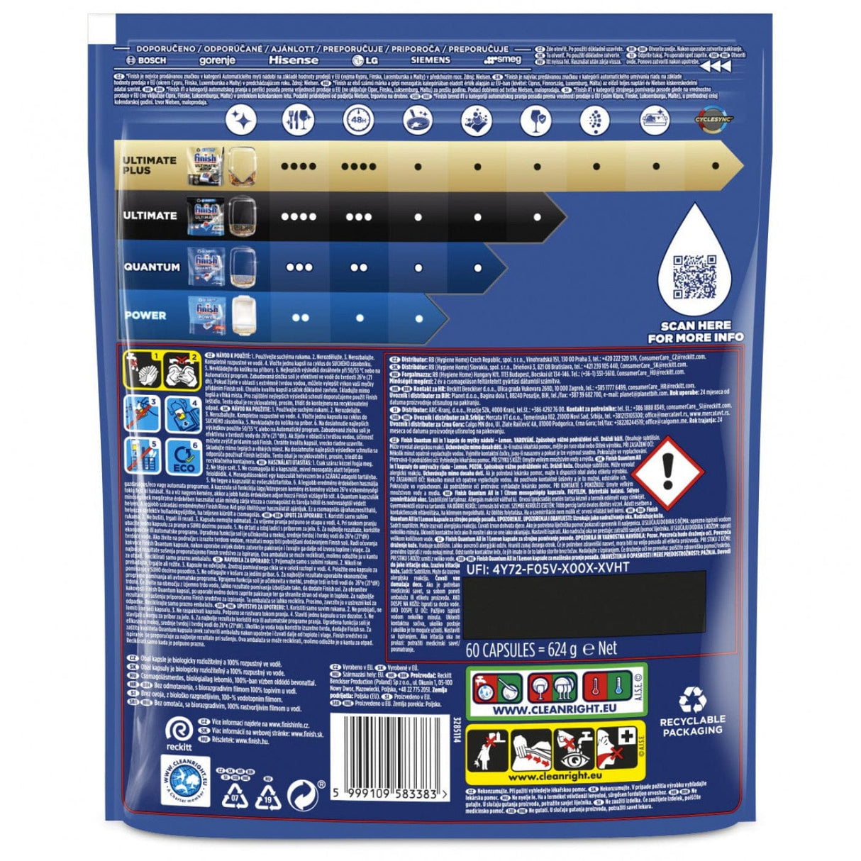 Produkt FINISH Tabletki i kapsułki do zmywarki Kapsułki do zmywarki FINISH Quantum All in 1 Lemon 60szt 003117