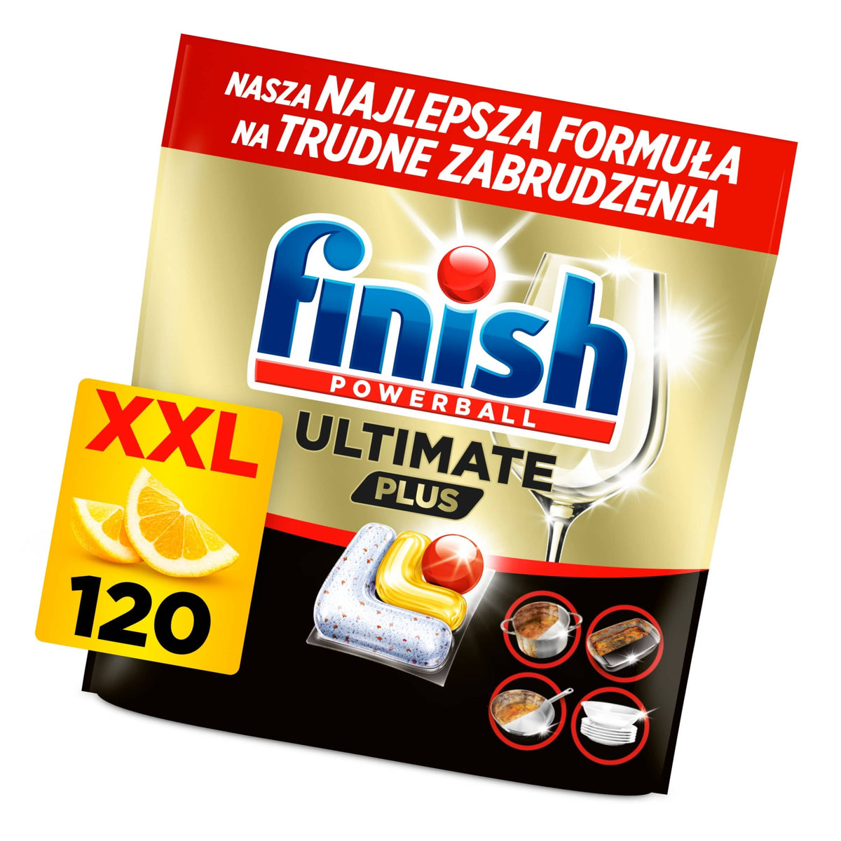 Produkt FINISH Tabletki i kapsułki do zmywarki Kapsułki do zmywarki FINISH Ultimate Plus Lemon 120szt 005998