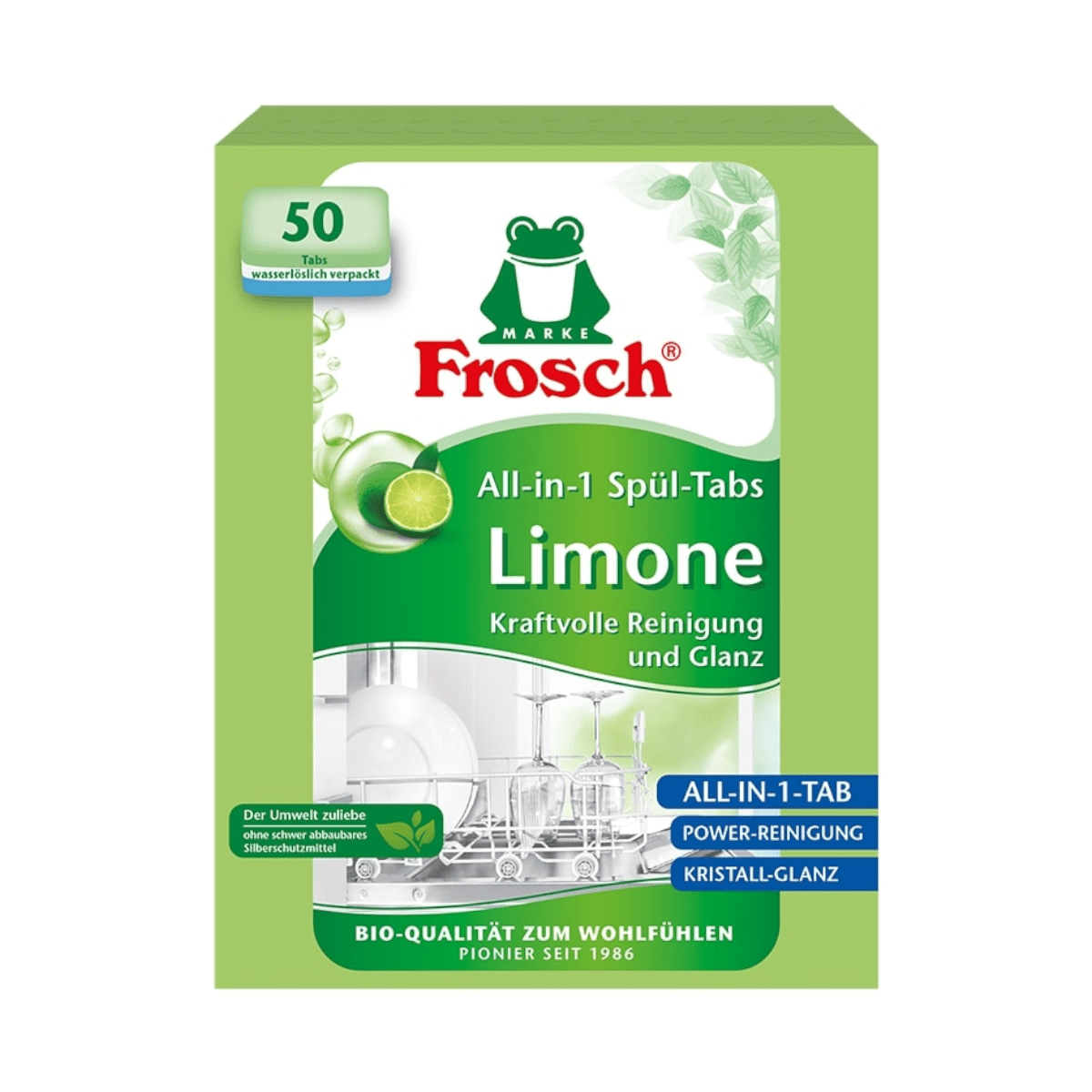 Produkt FROSCH Tabletki i kapsułki do zmywarki Tabletki do zmywarki FROSCH All in One Tabs Lime XL 50x18g 001976