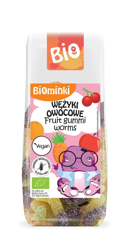 Produkt BIOMINKI (przekąski dla dzieci, kaszki) WĘŻYKI OWOCOWE BEZ ŻELATYNY BEZGLUTENOWE BIO 100 g - BIOMINKI 5902448165134