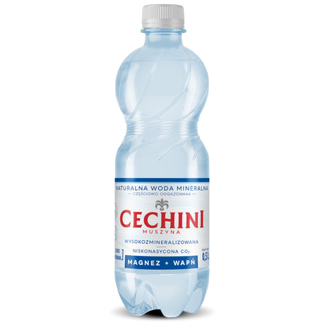 Produkt CECHINI MUSZYNA Woda wysokomineralizowana 18x Woda niskonasycona CECHINI MUSZYNA wysokozmineralizowana 0,5l K_004789_18