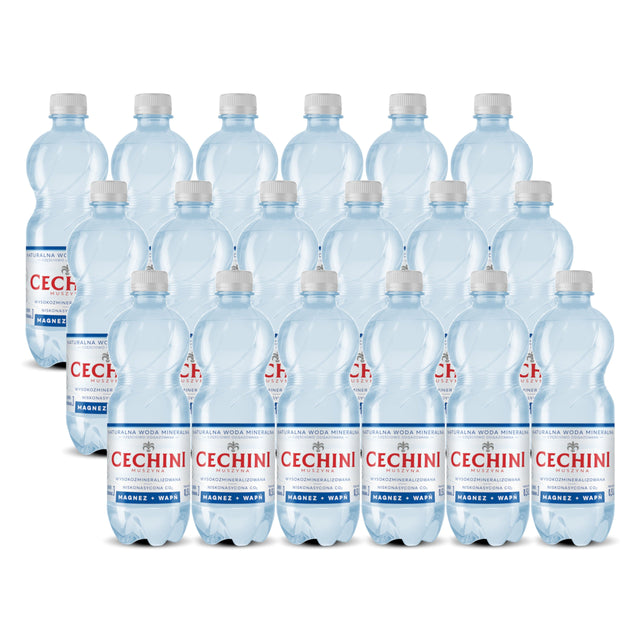 Produkt CECHINI MUSZYNA Woda wysokomineralizowana 18x Woda niskonasycona CECHINI MUSZYNA wysokozmineralizowana 0,5l K_004789_18