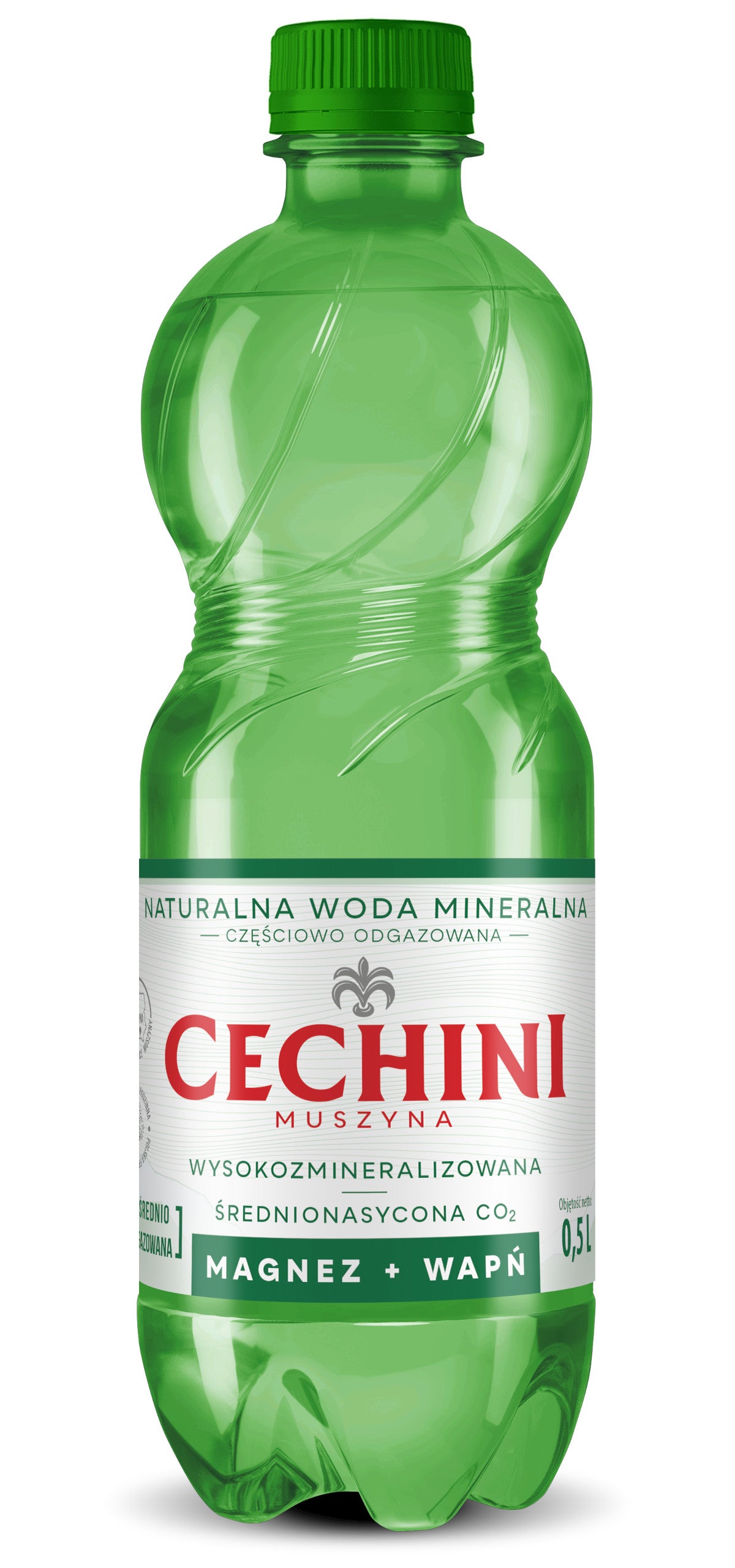 Produkt CECHINI MUSZYNA Woda wysokomineralizowana 18x Woda średnionasycona CECHINI MUSZYNA wysokozmineralizowana 0,5l K_004788_18