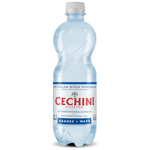Produkt CECHINI MUSZYNA Woda wysokomineralizowana Woda niskonasycona CECHINI MUSZYNA wysokozmineralizowana 0,5l 004789