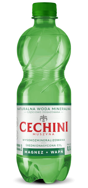 Produkt CECHINI MUSZYNA Woda wysokomineralizowana Woda średnionasycona CECHINI MUSZYNA wysokozmineralizowana 0,5l 004788