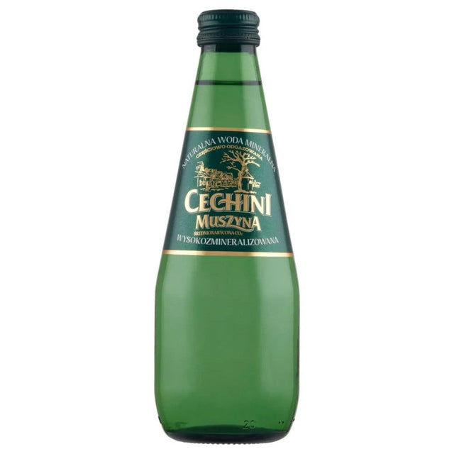 Produkt CECHINI MUSZYNA Woda wysokomineralizowana Woda średnionasycona CECHINI MUSZYNA wysokozmineralizowana - szklana 0,33l 004790