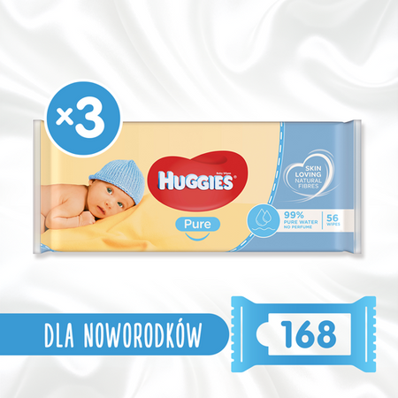 Chusteczki nawilżane HUGGIES Pure 2+1 (3 x 56 szt.)