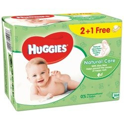 Chusteczki nawilżane HUGGIES Natural Care 2+1  (3 x 56 szt.)